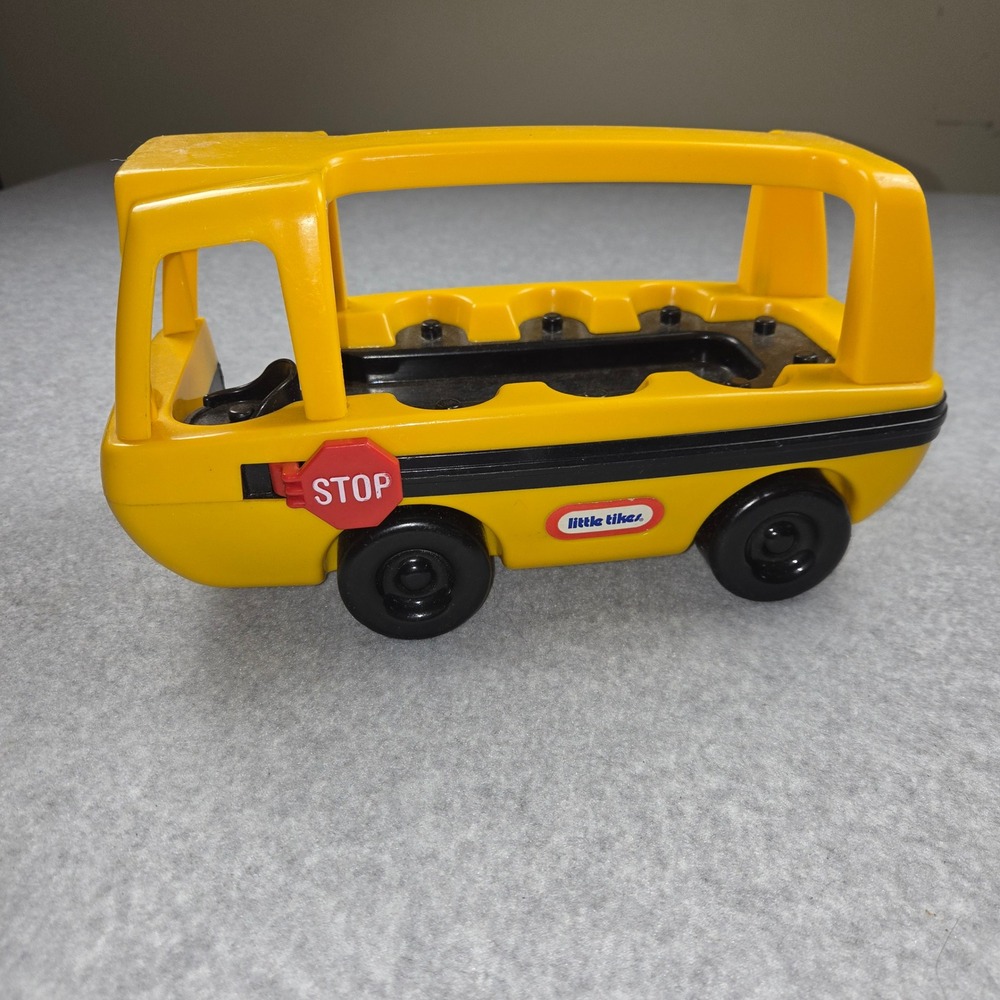 Vintage Little Tikes Yellow School Bus Toy Made in USA Retractable Stop Sign